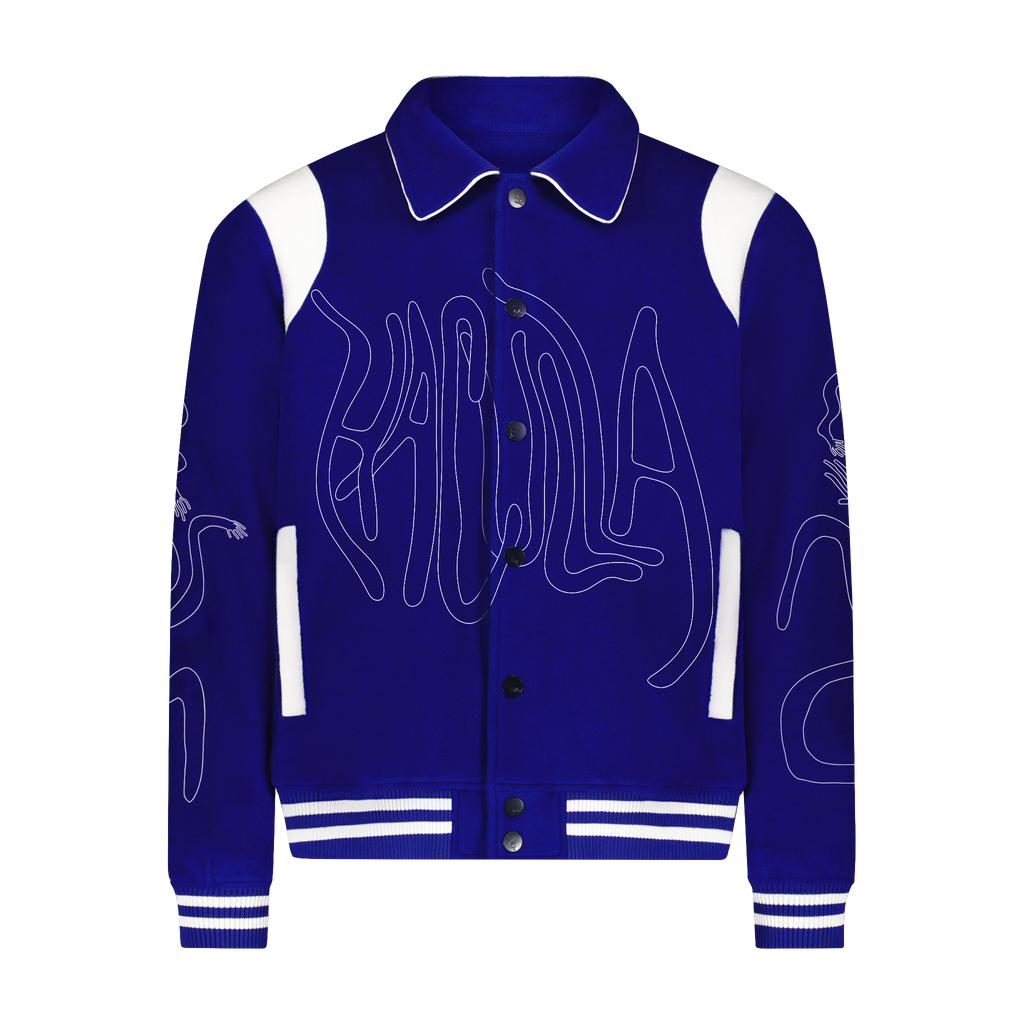 L-V Louis Vuitton Oz Wizard Blue & White Varsity Jacket